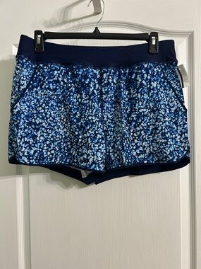 Lands' End Navy and Light Blue Printed Swim Athletic Shorts